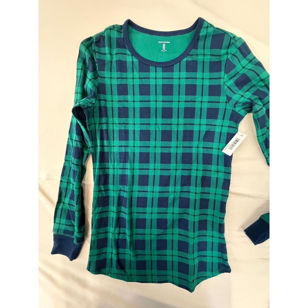Amazon Essentials Womens Plaid Pajama Set Green Navy Blue Long Sleeve Medium NEW - Picture 2 of 5